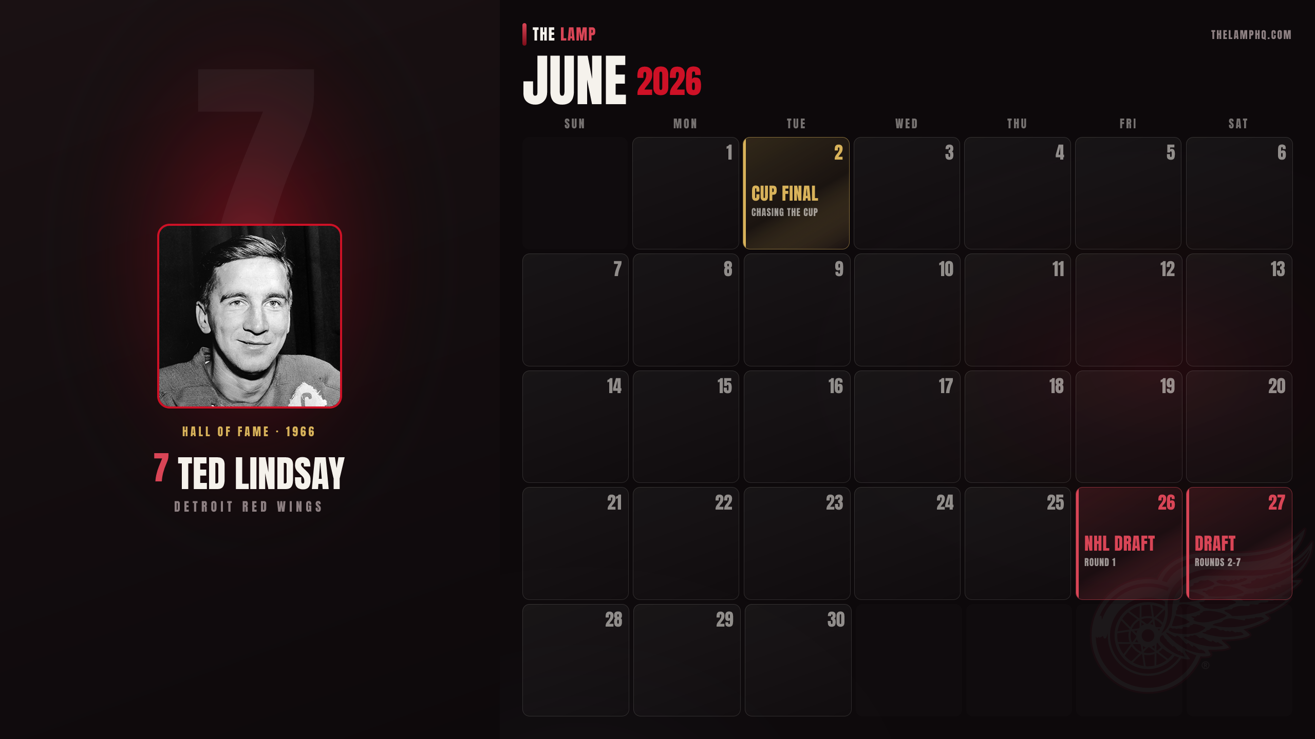 Detroit Red Wings June 2026 calendar